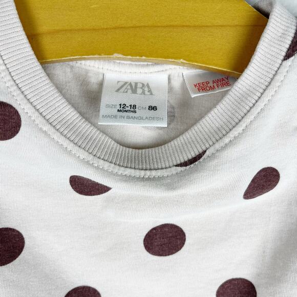 Zara Long Sleeve Brown Polka Dot Shirt Size 12-18 Months - Picture 6 of 8